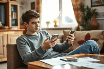 Osoba korzystająca z telefonu komórkowego, aby złożyć wniosek o pożyczkę.