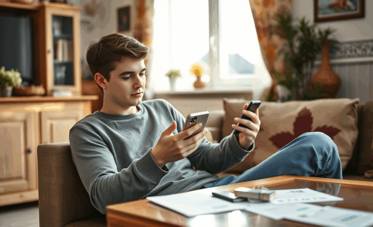 Osoba korzystająca z telefonu komórkowego, aby złożyć wniosek o pożyczkę.