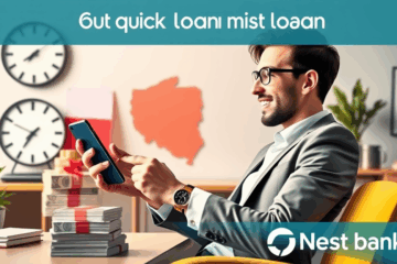 Osoba korzystająca z szybkiej pożyczki online w Nest Bank, patrząca na ekran komputera z wyrazem ulgi i zadowolenia.