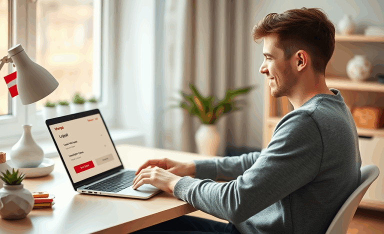 Zdjęcie przedstawiające proces wnioskowania o pożyczkę online w Wonga Polska z uśmiechniętą osobą przy komputerze.