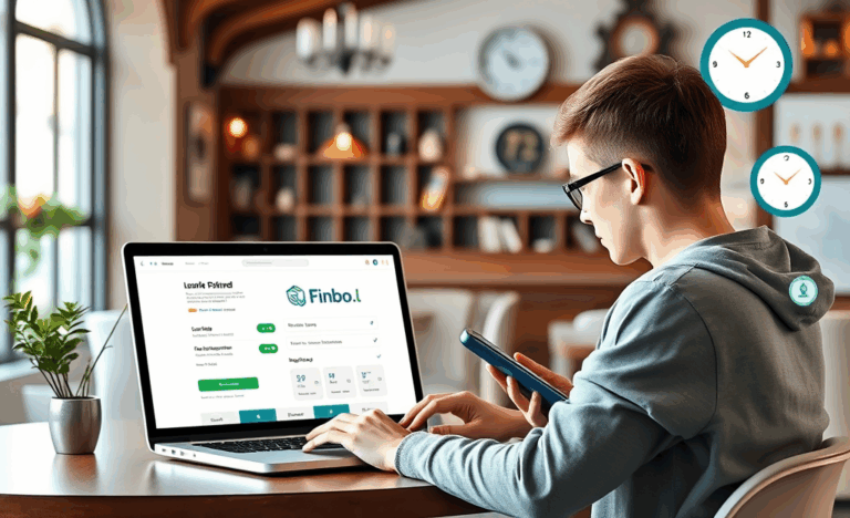 Ilustracja przedstawiająca proces uzyskiwania pożyczki online w Finbo