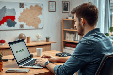 Laptop na biurku wyświetlający stronę Wandoo do uzyskania szybkiej pożyczki online